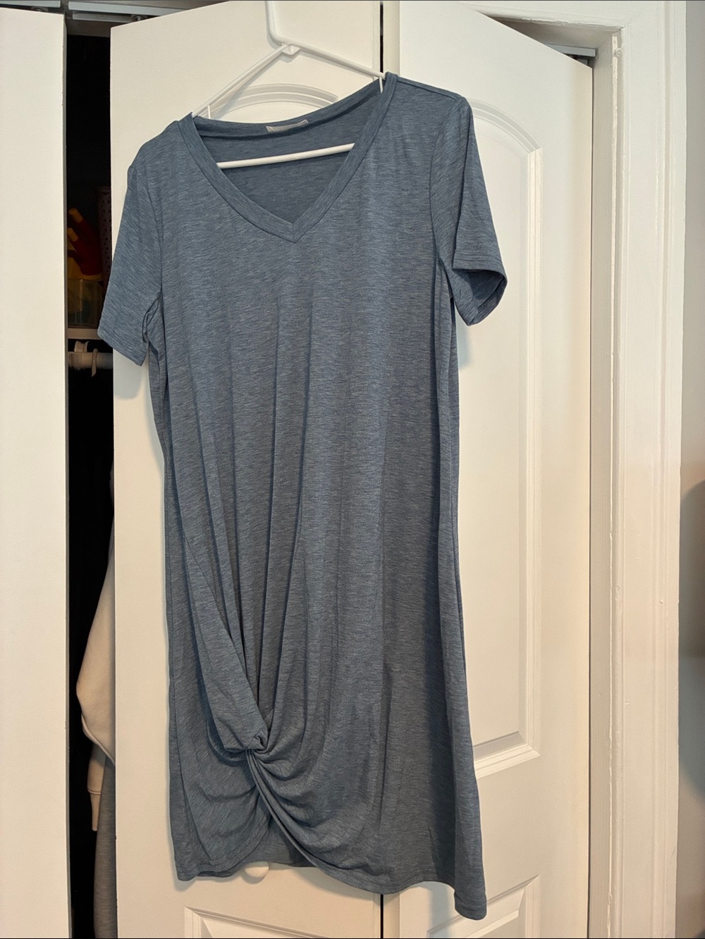 Casual V-Neck Twist Hem Tunic Dress - Blue
